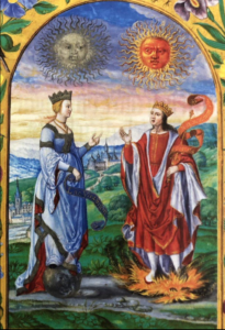 The Sun and Moon depicted as opposing figures in a 16th-century alchemical manuscript