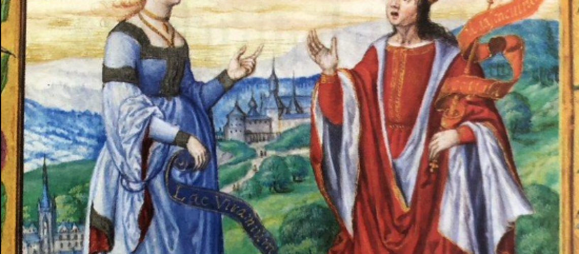 The Sun and Moon depicted as opposing figures in a 16th-century alchemical manuscript